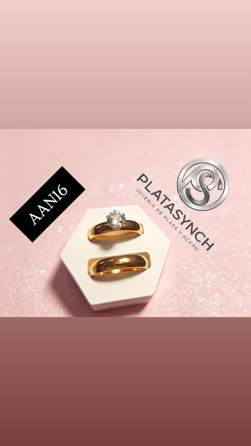 AAN16 - Acero  dorado -  anillo duo