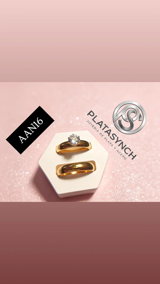 AAN16 - Acero  dorado -  anillo duo