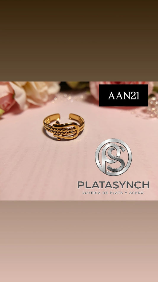 AAN21 - Anillo Acero Dorado, Hebilla