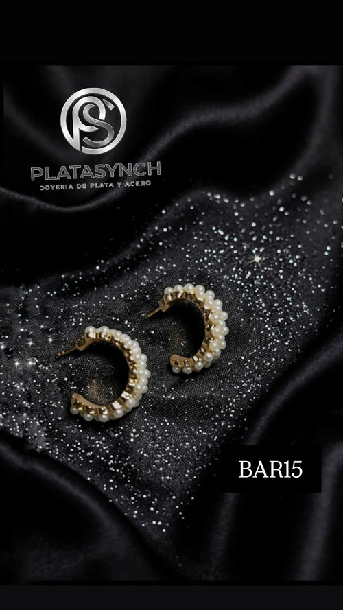 BAR15 - Aretes Brass dorado de palito de perlas 3 lineas