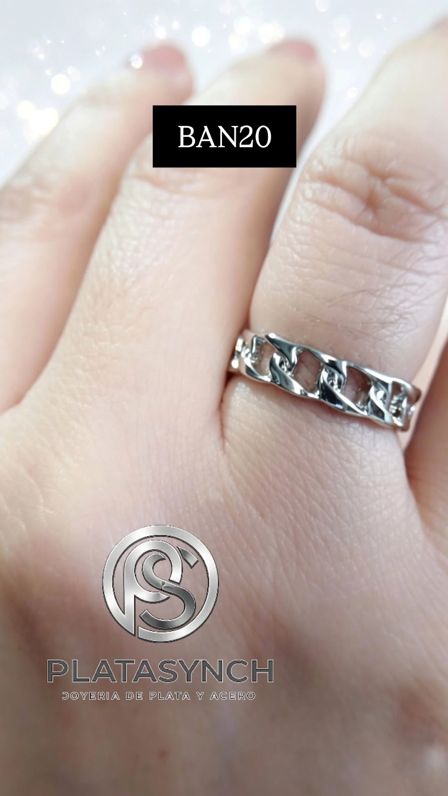 BAN20 - Anillo Brass eslabon plateado grueso