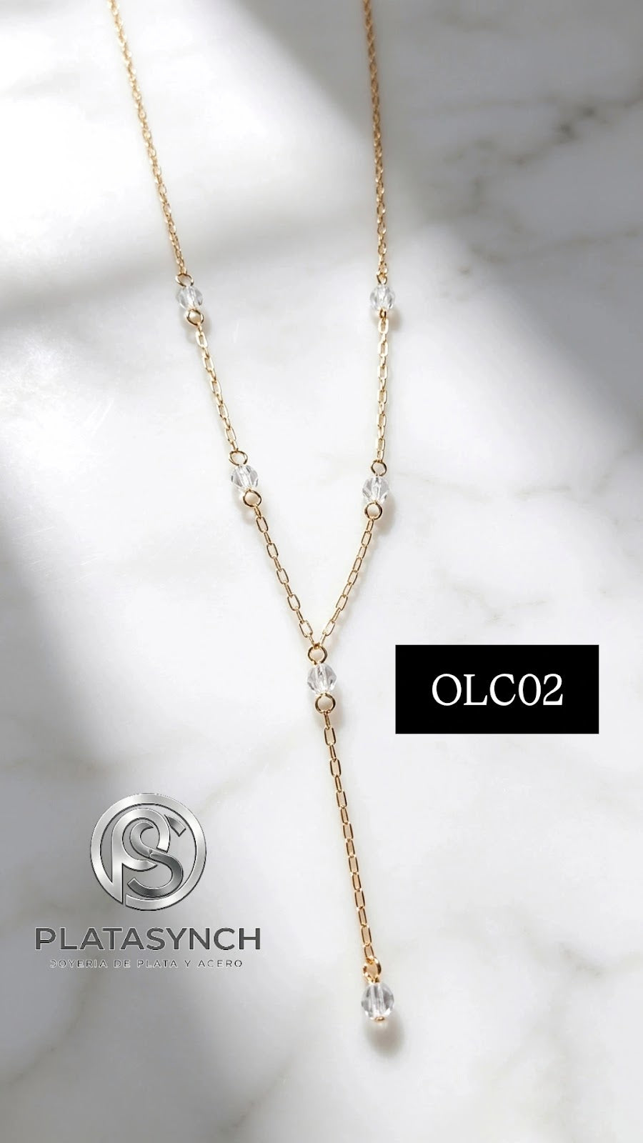 OLC02 - Collar oro laminado Y con piedras trasparente