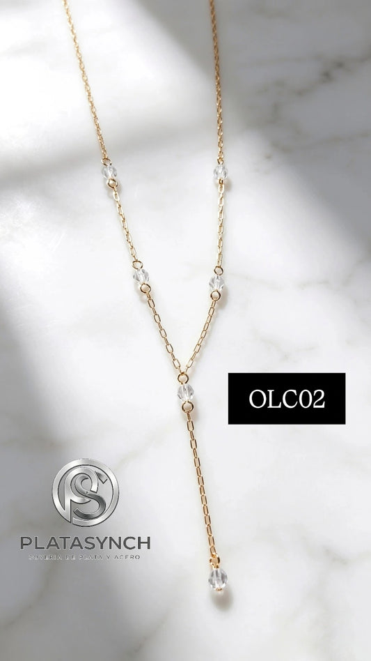 OLC02 - Collar oro laminado Y con piedras trasparente
