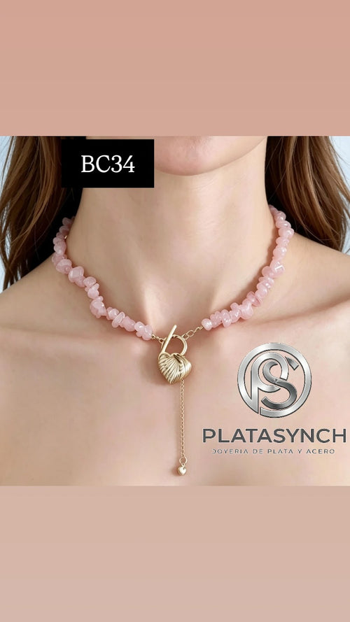 BC34 - collar brass con hebilla OT- Rosa suave