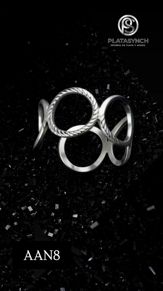 AAN8 - Anillos Acero plateado 5 circulos