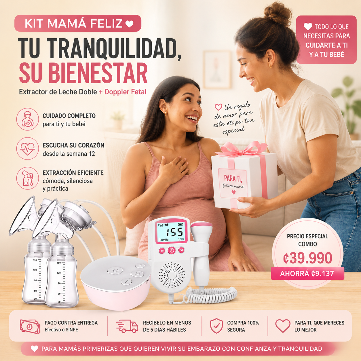 👶 Kit Mamá Feliz — Combo (Extractor de Leche Doble + Doppler Fetal)