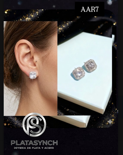 AAR7 - Aretes Acero  Plateado Piedras natales Dic palito