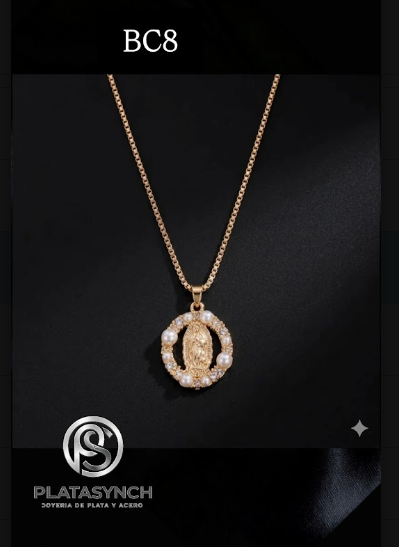 BC8 - Collar brass dorado virgen redonda con circoneas