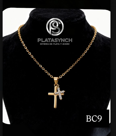 BC9 - Collar brass dorado cruz doble