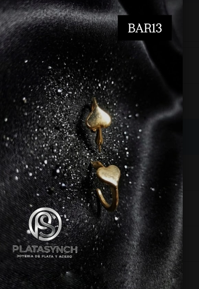 BAR13 - Aretes Brass  dorado de palito de corazon  C