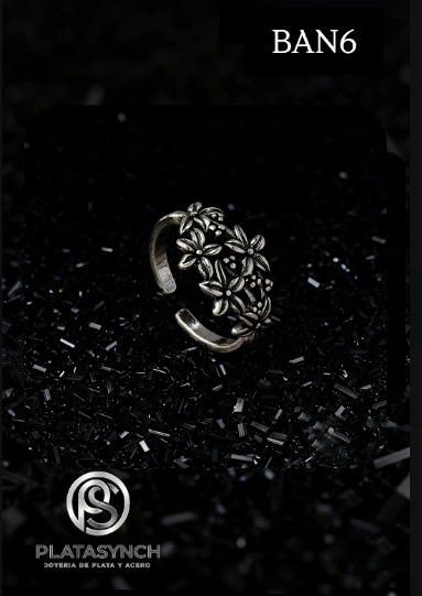 BAN6 - Anillo -Brass Retro plateado 5 flores