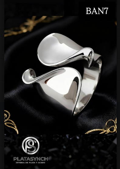 BAN7 - Anillo brass plateado minimalista  grueso
