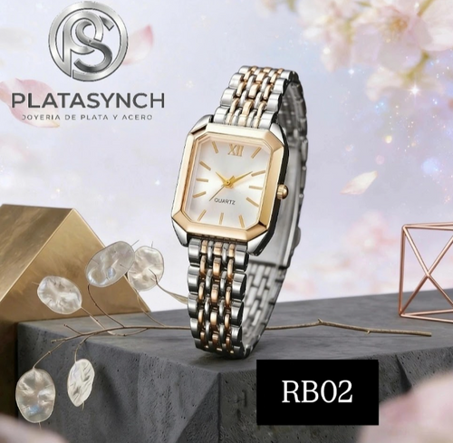 RB02 - Reloj de cuarzo brass cuadrado Bicolor