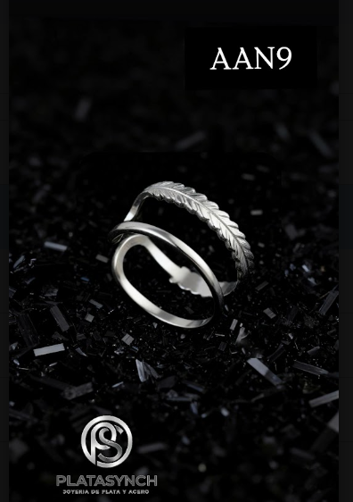 AAN9 - Anillo acero plateado 2 lineas - lisa y corazones